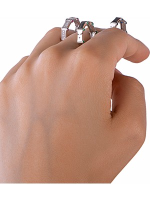 925 Ayar Gümüş Renkli Taşlı Sekizgen Küpe