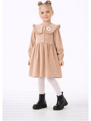 Kız Çocuk  Fırfırlı Yaka Uzun Kollu ELBISE-1571-V