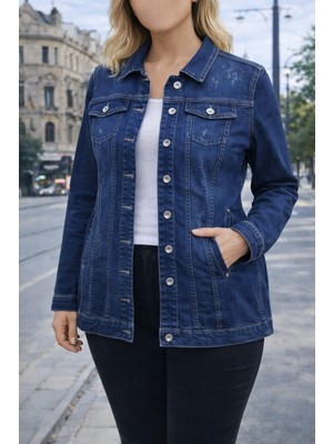 Bonıta  Yırtık Tas Detaylı Kapak Ceplı Uzun  Denım Mont