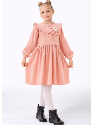 Kız Çocuk  Fırfırlı Yaka Uzun Kollu ELBISE-1571-S