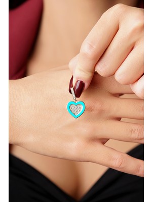 Fiyonk Kuyumculuk 14 Ayar Altın Zarif Turkuaz Kalp Taşlı Kolye Ucu