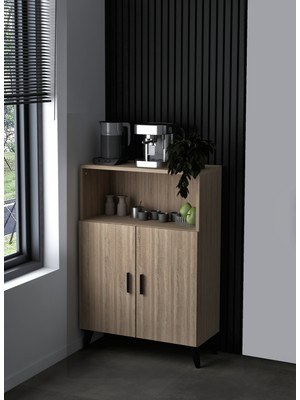 Alesta Life Mini Kahve Köşesi Sonomo - 2 Kapaklı Yüksek Ayak Raflı Çok Amaçlı Dolap | Banyo Kiler Mutfak Dolabı