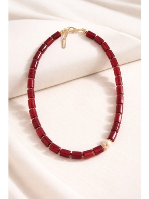 Akik Inci Hematit Doğal Taş Kolye