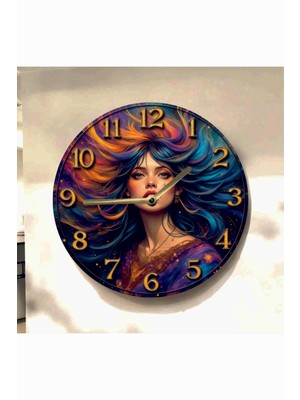 AA Shop Kadın Renkli Baskı Desenli Sayılı Hediyelik Ahşap Sessiz Tablo Duvar Saati 641