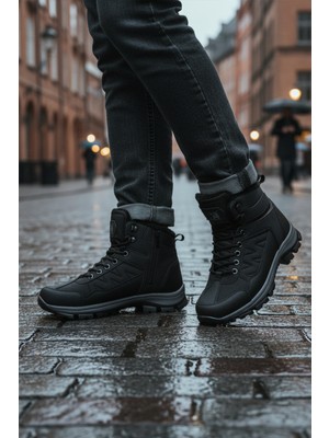 Walkway 980 Içi Kürklü Kaymaz Soğuğa Dirençli Siyah Kırışık Unisex Bot