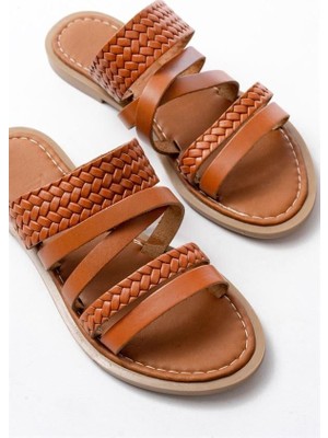 Sibel Gürel 169-161 Taba Örgülü Ortopedik Taban Hakiki Deri Kadın Sandalet