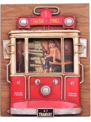 Pilelistore Dekoratif Metal Çerçeve Tramvay Dekorlu Vintage Ev Ofis Hediyelik