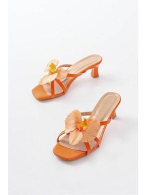 Sibel Gürel S-622 Orange Orkide Detaylı Ince Topuklu Kadın Terlik