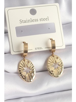 Clariss 316L Çelik Gold Renk Kutup Yıldız Işleme Kadın Küpe