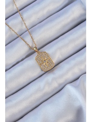 Clariss 316L Çelik Zincir Altın Renk Zirkon Taşlı Kutup Yıldızlı Vintage Kolye