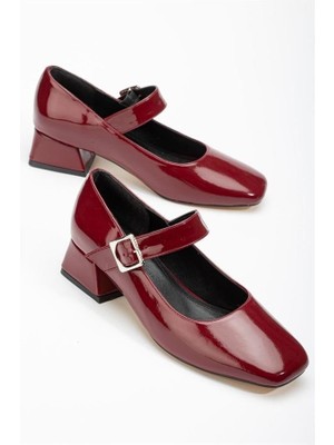 Sibel Gürel ST-006 Bordo Rugan Günlük 4 cm Topuklu Bayan Ayakkabı