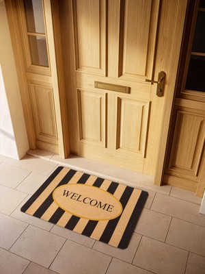 Cotto Home Cocojoy PJ002A Welcome Desenli Çizgili Kalın Kaymaz Taban Nem Alıcı Şık Tasarım Kapı Önü Paspası