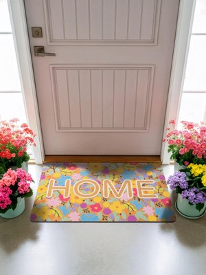 Cotto Home Cocojoy PJ007A Home Çiçek Desenli Kalın Kaymaz Taban Nem Alıcı Şık Tasarım Kapı Önü Paspası