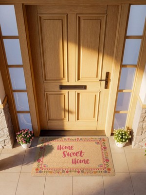 Cotto Home Cocojoy PJ008A Çerçeveli Çiçek Desenli Kalın Kaymaz Taban Nem Alıcı Şık Tasarım Kapı Önü Paspası