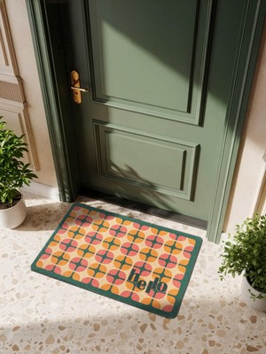 Cotto Home Cocojoy PJ011A Hello Geometrik Desenli Kalın Kaymaz Taban Nem Alıcı Şık Tasarım Kapı Önü Paspası
