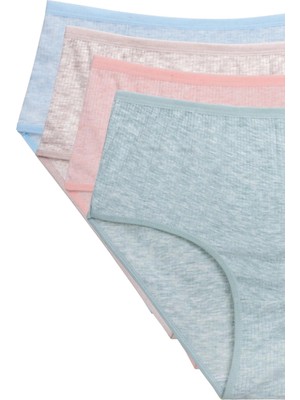 Çamaşır Kenti 4'lü Yeni Seri Renkli Yüksek Bel Fitilli Ribana Bato Külot Turquaz Yeşil Şeftali Pudra