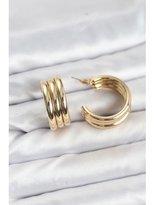 Clariss 3'lü Görünüm 316L Çelik Gold Renk Kadın Küpe