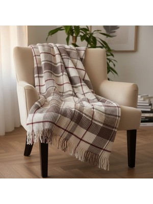 Dinarsu Cozy Life Pamuklu Püsküllü Skoç Tv Battaniyesi Inka Yeni Bordo 130 x 170 cm