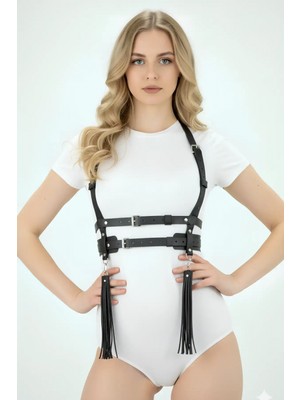 Pileli Store Püskül Detaylı Omuzdan Askılı Elbise Üzeri Şık Deri Bel Korse Kemer APFT638