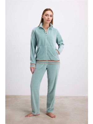 Çamaşır Kenti Kadife Dokulu Uzun Kollu Sweatshirt ve Pantolon Takımı