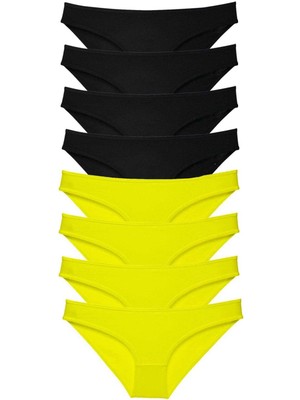 Çamaşır Kenti 8 Adet Süper Eko Set Likralı Kadın Slip Külot Sarı Siyah