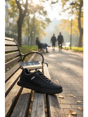 Enoch Erkek Spor ve Günlük Ayakkabı Tam Ortopedik Tabanlı Siyah Keten Görünümlü Sneaker