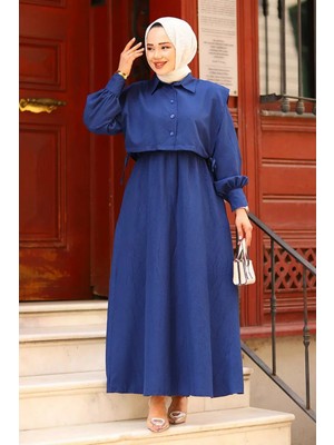 Tesettür Diyarı Lizza Kumaş Cepkenli Elbise- Lacivert