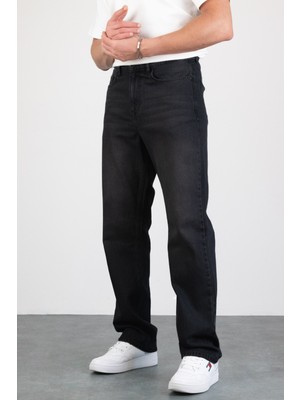 Hlt Jeans Erkek Antrasit Yıkamalı Straight/Baggy Fit %100 Pamuk Jean Kot Pantolon GEORGE
