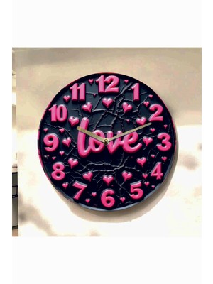 AA Shop Love Kalp Sevgili Renkli Baskı Desenli Sayılı Hediyelik Ahşap Sessiz Tablo Duvar Saati 714