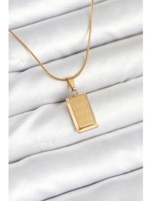 Zemira Home 316L Çelik Gold Renk Külçe Altın Model Kolye