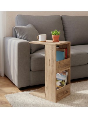 Mobdax C Sehpa - Yan Sehpa, Koltuk Altına Giren Laptop ve Servis Sehpası - Kitaplıklı Yan Ünite