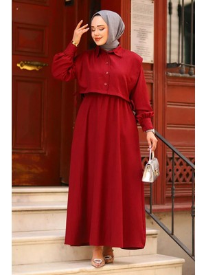 Tesettür Diyarı Lizza Kumaş Cepkenli Elbise- Bordo