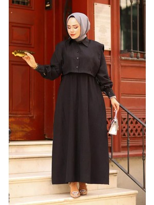Tesettür Diyarı Lizza Kumaş Cepkenli Elbise- Siyah