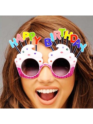 Pilelistore Happy Birthday Yazılı Beyaz Fuşya Renk Parti Gözlüğü 12X7 cm