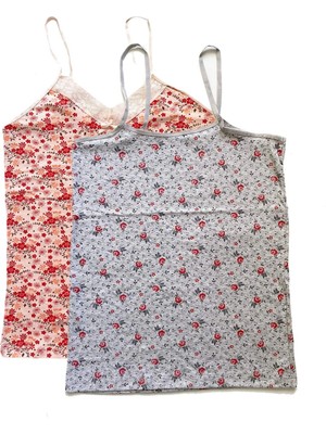 Çamaşır Kenti 2 Adet Kadın Askılı Desenli Atlet Dantelli Empirme Pamuklu Penye D1-2