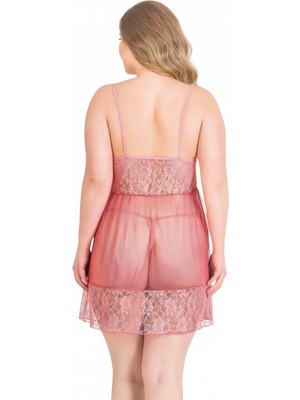 Pilelistore   Büyük Beden Mercan Kısa Tül Gecelik