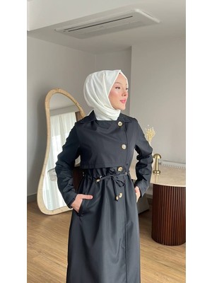 Moda Kadın Düğmeli Trençkot | Kendi Kumaşından Kemerli Model