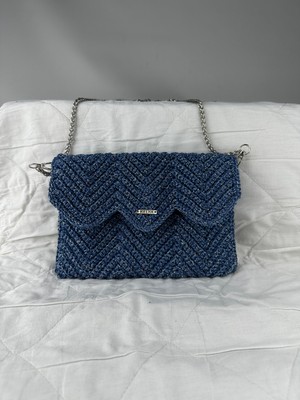 Relya Kadın Mavi Simli Makrome El Omuz Çantası En 23 cm Boy 17 cm Derinlik 1 cm