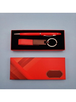 Pilelistore Kırmızı Deri Anahtarlık ve Kalem
