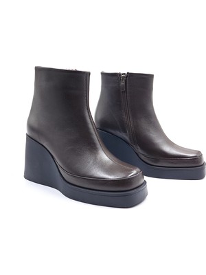 Cassido C011963 Hakiki Deri Dolgu Taban Kahverengi Kadın Bot