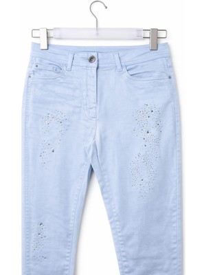 Bonıtalız 475 On Tas Baskılı Yuksek Bel 5 Cep Lıkralı  Dar Paca Pantolon