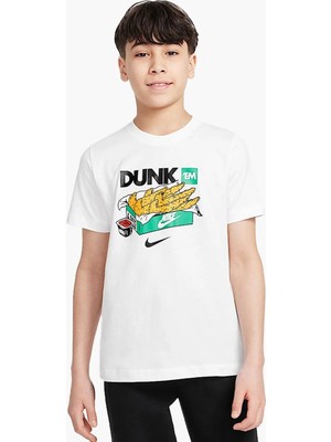 Nike Sportswear Cotton Dunk Kids Tee White Baskılı Unisex Çocuk Tişört Beyaz