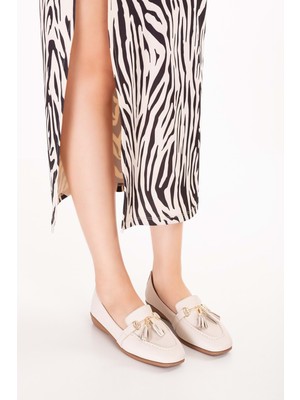 Gondol Hakiki Deri Esnek Rahat Taban Yumuşak Deri Rahat Loafer ALB.228 - Bej - 37 Bej