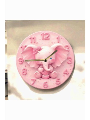AA Shop Fil Hayvan Çocuk Renkli Baskı Desenli Sayılı Hediyelik Ahşap Sessiz Tablo Duvar Saati 614