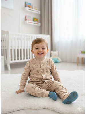 Gültekin Bebe Miniworld Erkek 6-24 Aylık Uzay Baskılı Çıtçıtlı Pijama TAKIMI-18836169 - Bej