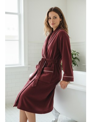 Cottonea % 100 Pamuklu Laodikeia Kimono Bornoz Kadın Erkek Unisex Bordo