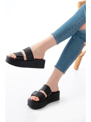 Sibel Gürel 861-1034 Siyah Çıtçıtlı Dolgu Topuk Kadın Terlik