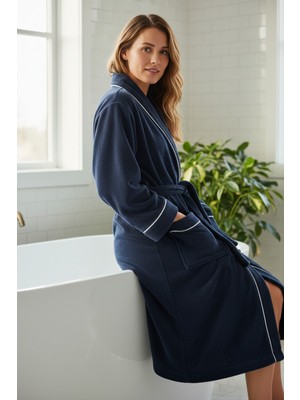 Cottonea % 100 Pamuklu Laodikeia Kimono Bornoz Kadın Erkek Unisex Lacivert