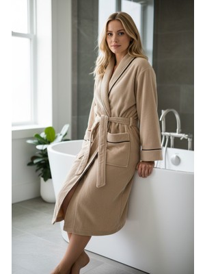 Cottonea % 100 Pamuklu Laodikeia Kimono Bornoz Kadın Erkek Unisex Bej