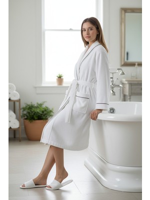 Cottonea % 100 Pamuklu Laodikeia Kimono Bornoz Kadın Erkek Unisex Beyaz